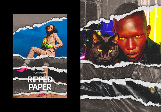Vertical Ripped Paper Photo Effect For Poster And Print Design