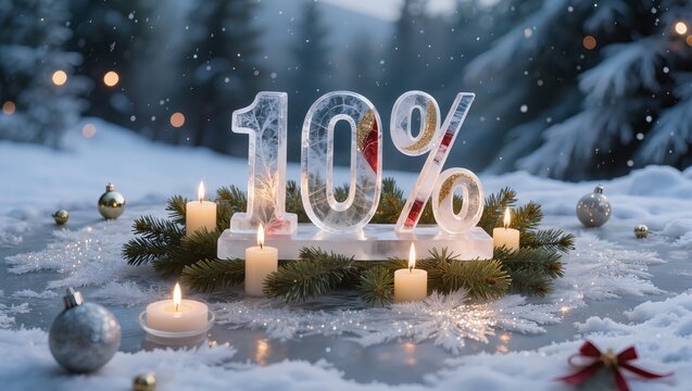10 Discount Ice Sculpture with Christmas Decorations in Snowy Forest