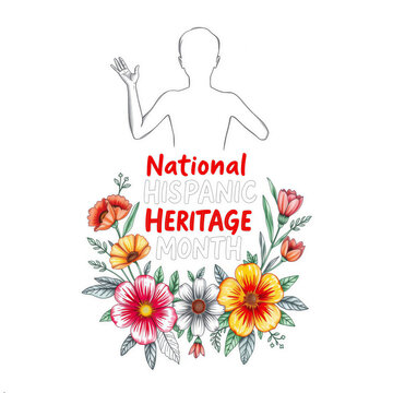 National Hispanic Heritage Month Celebration Design with Cultural Flags and Floral Typography