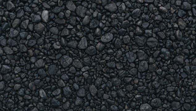 Black Pebble Stone Surface Texture in Closeup View