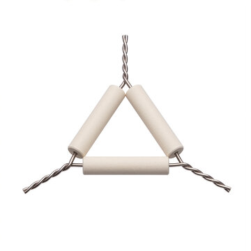 Laboratory Pipeclay Triangle with Refractory Ceramic Sleeves Isolated on White Background