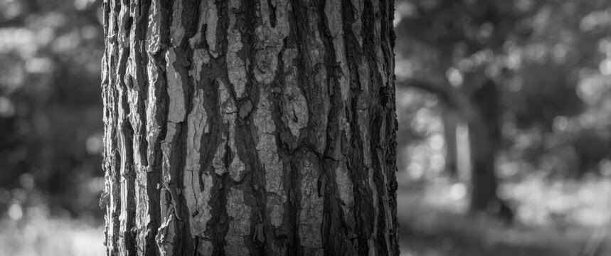 Closeup of Tree Bark in Black and White with Soft Background Blur