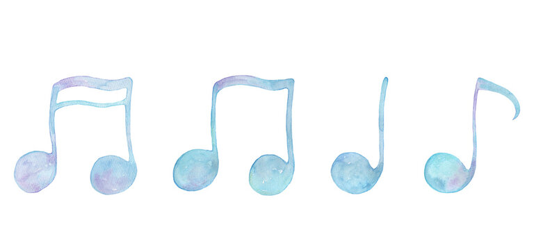 水彩で描いた水色の音符イラスト
