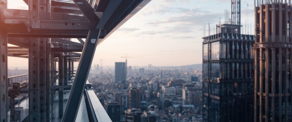 Fototapeta premium City Skyline View from a High Rise Building with Sunset Light