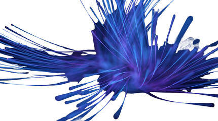 Fototapeta premium Dynamic blue paint splash with explosive liquid motion, abstract ink burst with sharp splatter lines, vibrant cobalt fluid art for creative design isolated PNG with Transparent Background