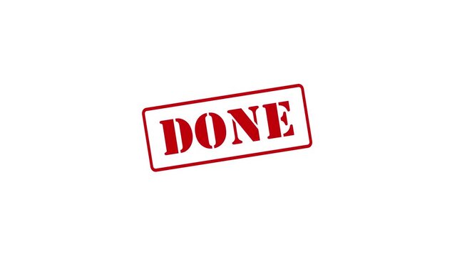 The "DONE" text animation features a one-tap stamp concept with bold red lettering&mdash;ideal for marking a final check&mdash;set against a transparent background in 4K video format.