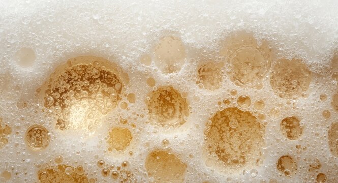 Golden Beer Foam Bubbles Closeup on a Light Background