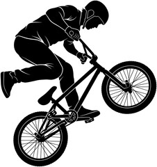 Fototapeta premium Black silhouette of a BMX rider performing a mid air trick