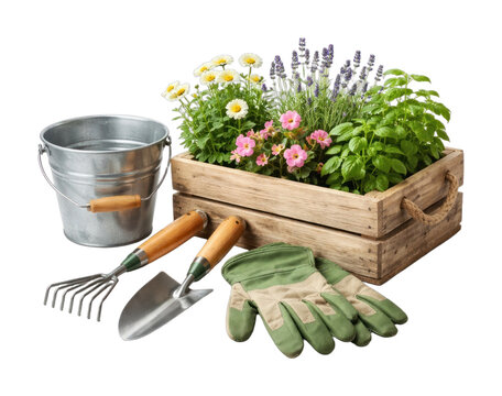 PNG Gardening tools with flower box