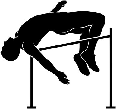 High Jump Athlete Silhouette Performing Fosbury Flop Over Bar