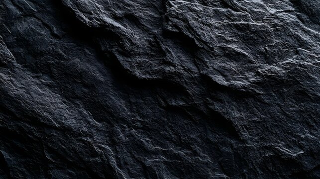 Close up of dark slate rock surface showing textured natural patterns under soft directional lighting