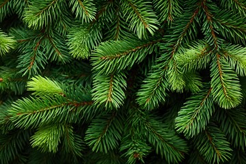 Obraz premium Close-up shot of lush green fir tree branches with needles, conveying a natural and organic texture