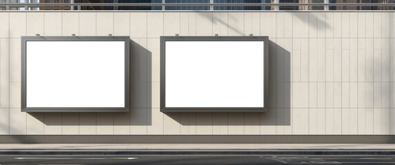 Fototapeta premium Empty Billboards on a Modern Urban Wall in Bright Daylight