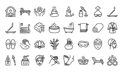 Fototapeta premium Set of hand drawn spa and wellness icons featuring beauty treatments relaxation and holistic health care symbols
