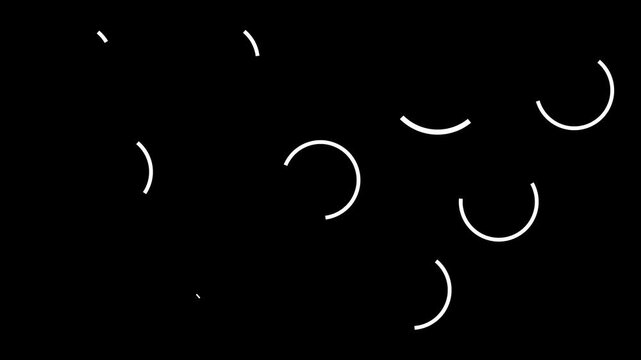 White abstract circles animate and float on black background with subtle lighting effects conveying digital data flow