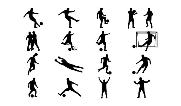Active Soccer Player Silhouettes Collection for Sports Fitness and Football Training Vector