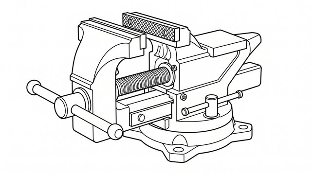 Bench vise illustration. Metalworking tool drawing for workshop and industrial repair tasks.