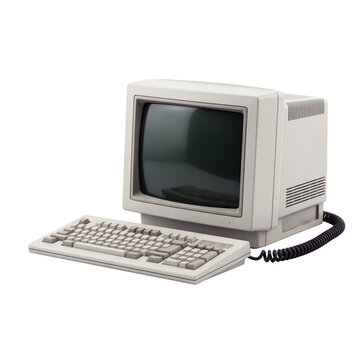 Vintage personal computer with keyboard on white background