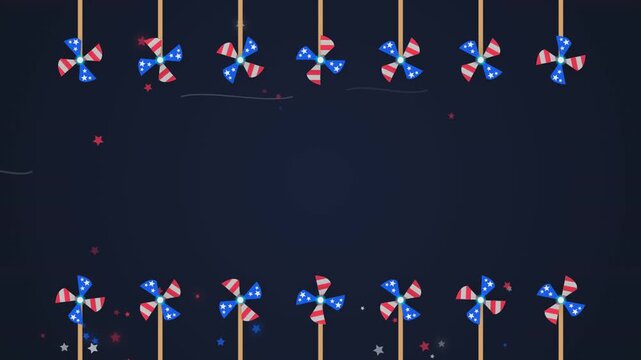 Patriotic American pinwheel animation with spinning stars and stripes motion graphics for national holiday celebrations background