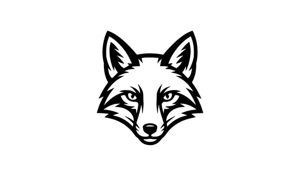 Minimalist black and white fox head vector illustration for sports team logo or mascot design