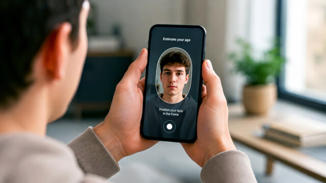 Yong Man Using Smartphone for AI Age Estimation and Biometric Identity Verification