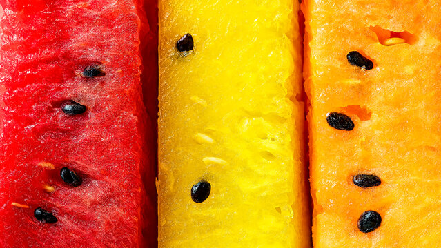  Red, Yellow and Orange Watermelon Slices Macro Comparison Background