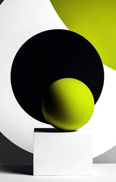 Lime green sphere. Abstract geometric composition.