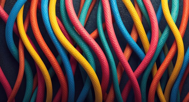 Colorful Intertwined Cables on a Dark Background