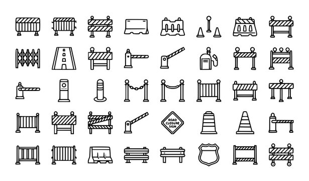 Urban Road Safety and Crowd Control Thin Line Editable Icons Set Isolated on White