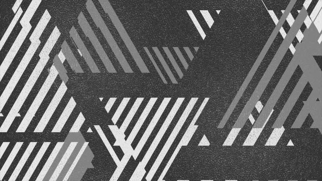 Black and white striped triangles minimal grunge grainy gradient abstract background. Textured motion design. Seamless loop. Video animation Ultra HD 4K 3840x2160