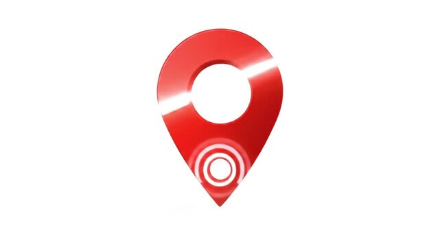 Red location pin icon isolated on white background. Simple GPS map marker symbol for navigation and travel apps.