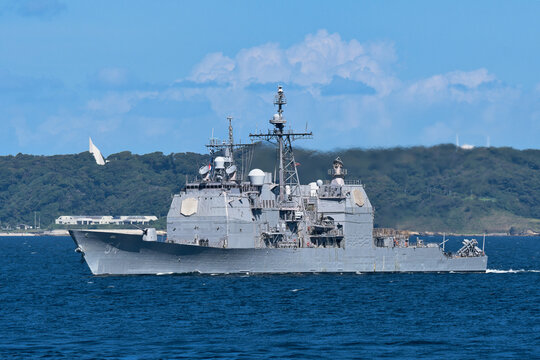 US Navy guided missile cruiser underway at sea