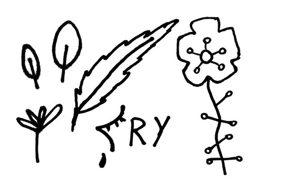 Hand-drawn try again motivational doodle with lightbulb and plants. Sketch-style resilience concept featuring handwritten text and growth symbols f...