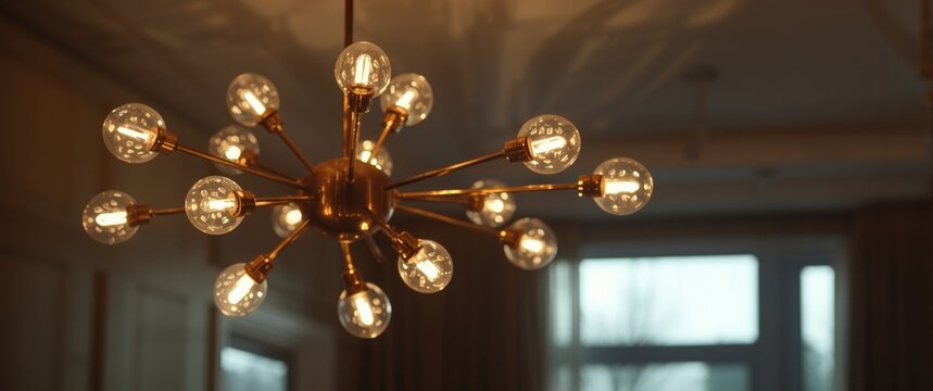Modern Chandelier Pendant Light with Exposed Bulbs in Cozy Interior Setting