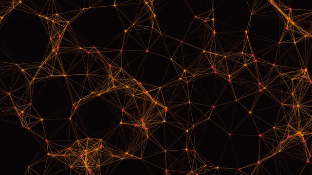 Abstract digital network background with glowing orange nodes and connected lines symbolizing technology, data, and connectivity
