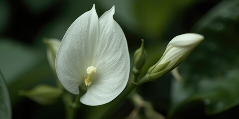 Fototapeta premium Elegant White Flower Blooming Amidst Lush Green Foliage