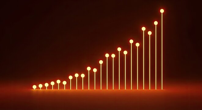 Glowing Orange Bar Chart Illustrating Upward Trend and Growth.
