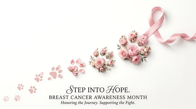 Pink Ribbon Flower Arrangement With Paw Prints For Breast Cancer Awareness Month Campaign