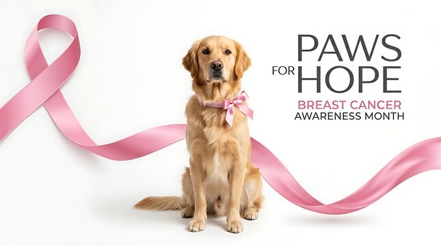 Golden Retriever Dog Wearing Pink Bow for Breast Cancer Awareness Month Campaign