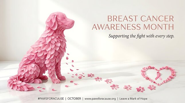 Pink Flower Petal Dog Representing Breast Cancer Awareness Month Support Campaign