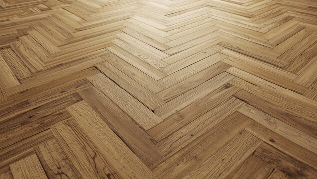 Herringbone Pattern Wooden Floor in Warm Natural Tones