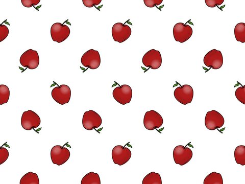 Seamless pattern of red apple on white background.
