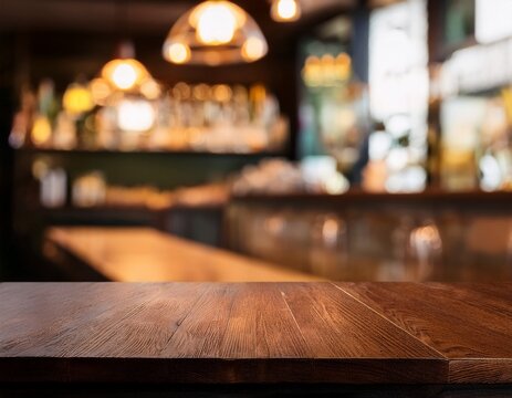 close detail of dark wood counter in blurred