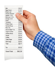 Fototapeta premium PNG Hand holding grocery receipt.