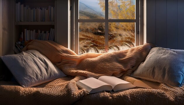 high angle view of wool texture reading nook