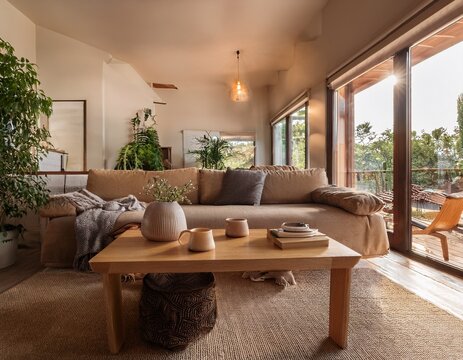 low angle shot of cozy living room