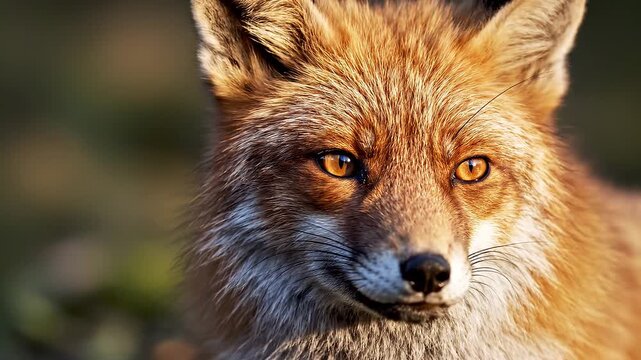 Close up of a red fox face in golden hour light