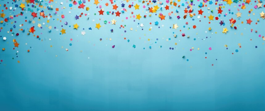 Colorful Confetti Stars on a Light Blue Background in Celebration Mood