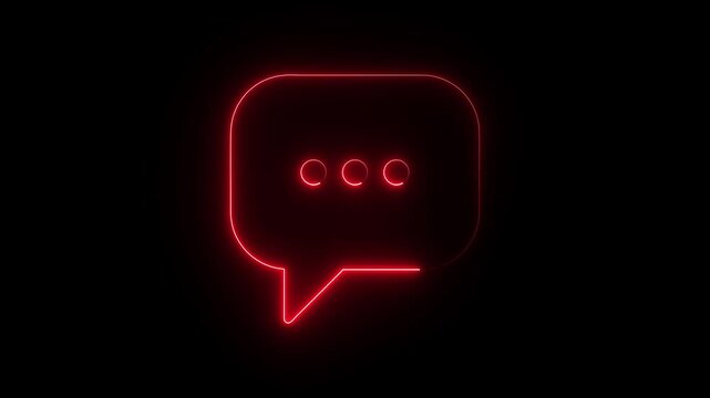 Neon red speech bubble animation with pulsing loading dots on black background, chat message communication