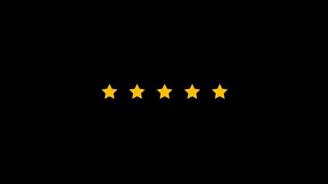 Five star rating animation: yellow stars appearing for customer feedback and review concept customer satisfaction